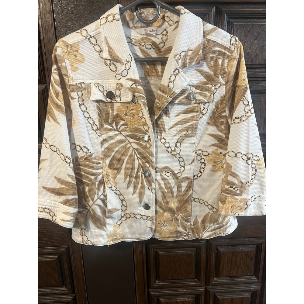Vintage 90's TanJay Brown Floral Button Down‎ Stretch Jacket Blazer Size 8